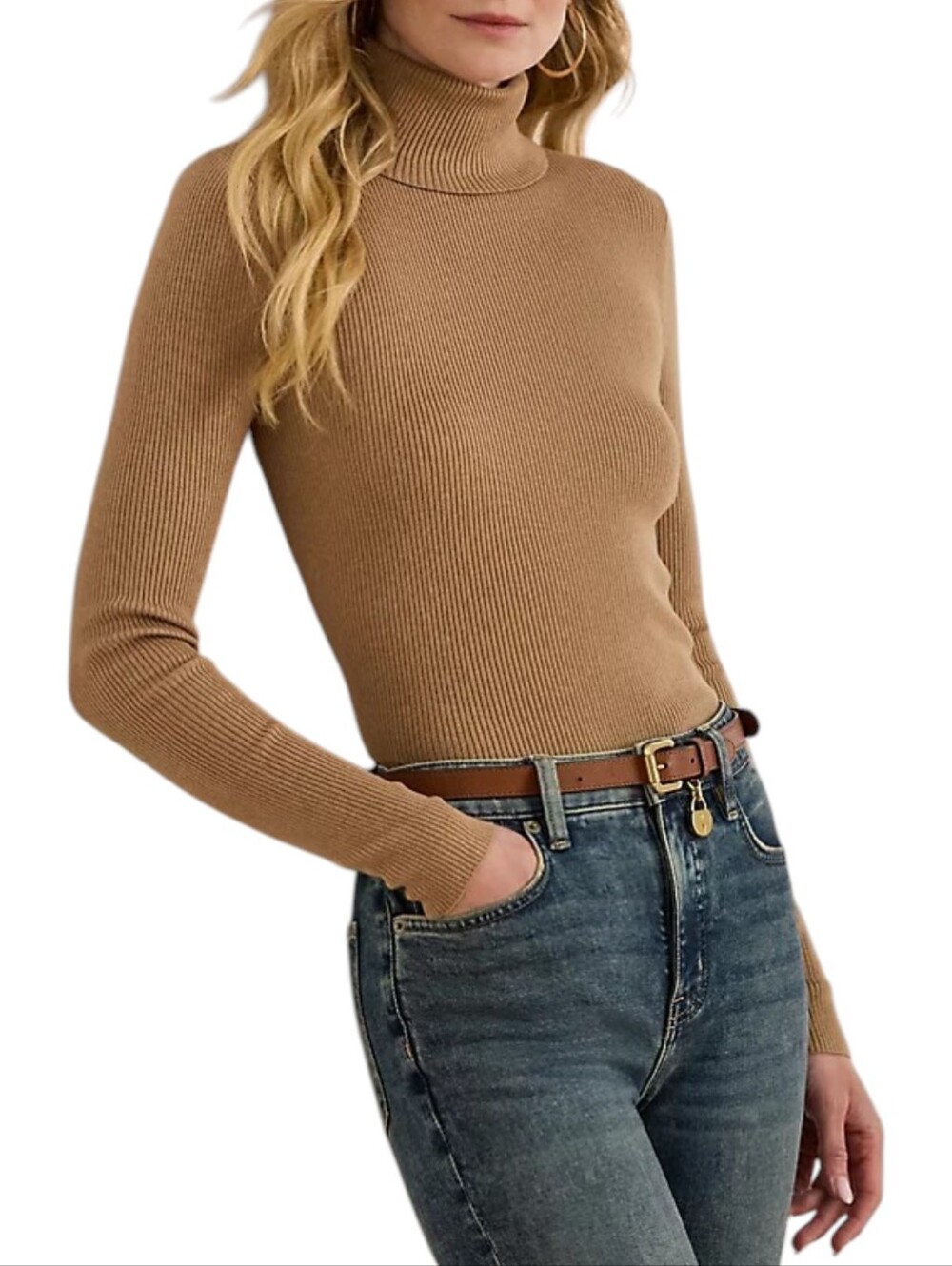 Ralph Lauren Camel Ribbed Turtleneck Top